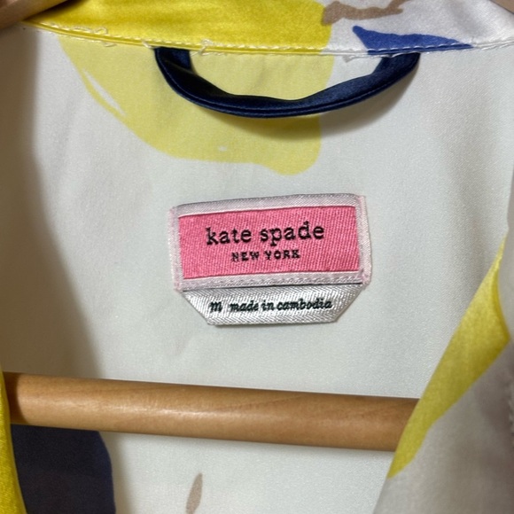 Kate Spade Satin Short Sleeve Button Down Lemon Print Collared PJ Top Size Med - Picture 2 of 5